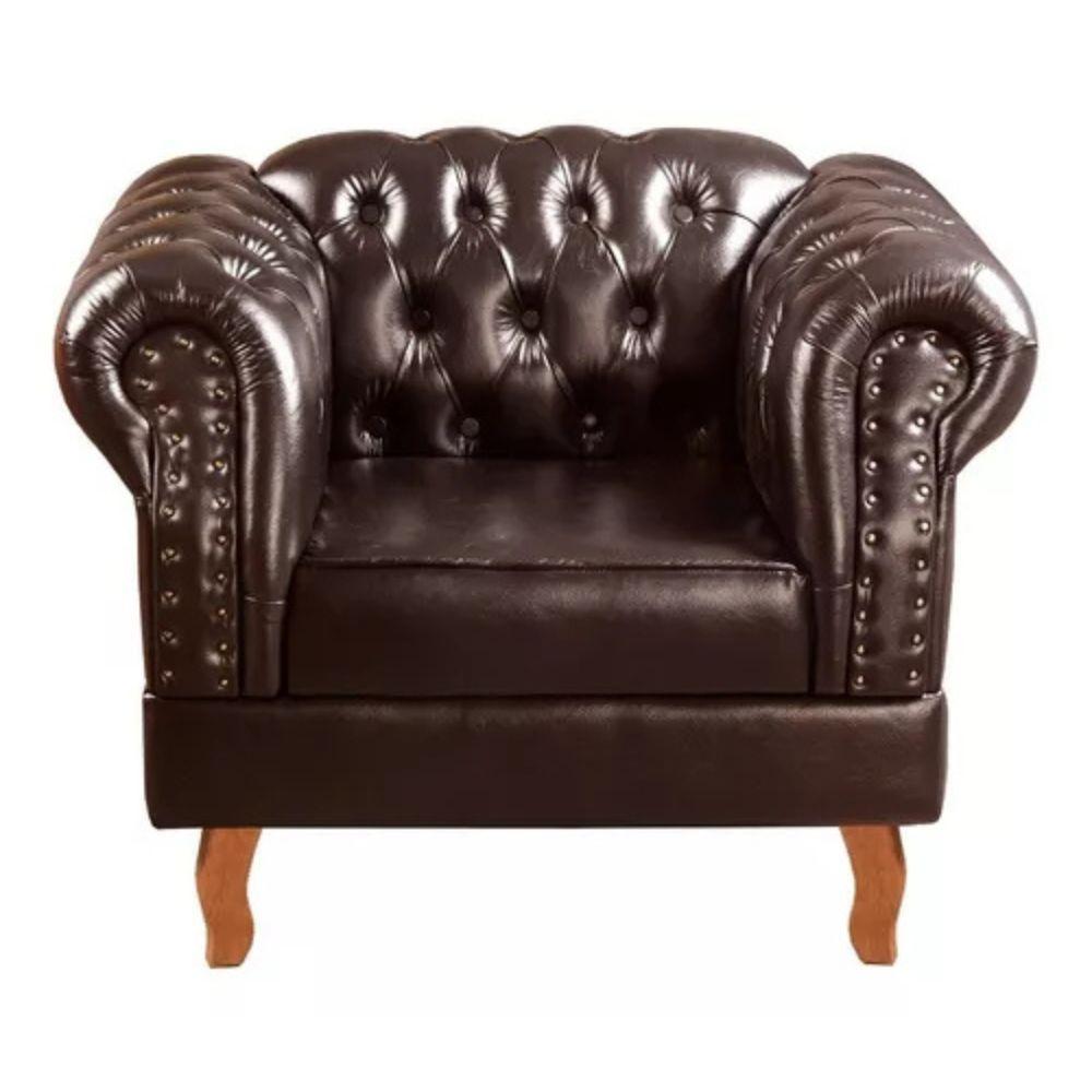 Poltrona Chesterfield Dom Pedro Vintage Retrô Capitonê Couro Marrom