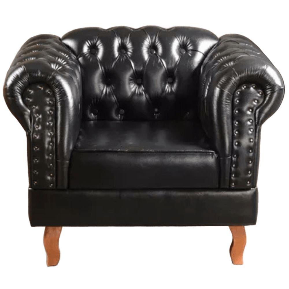 Poltrona Chesterfield Dom Pedro Vintage Retrô Capitonê Couro Preto