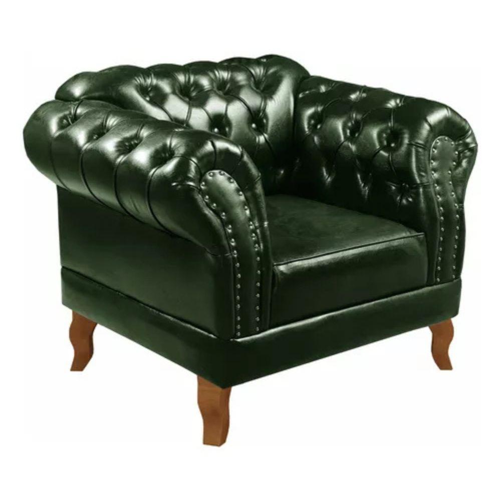 Poltrona Chesterfield Dom Pedro Vintage Retrô Capitonê Couro Verde