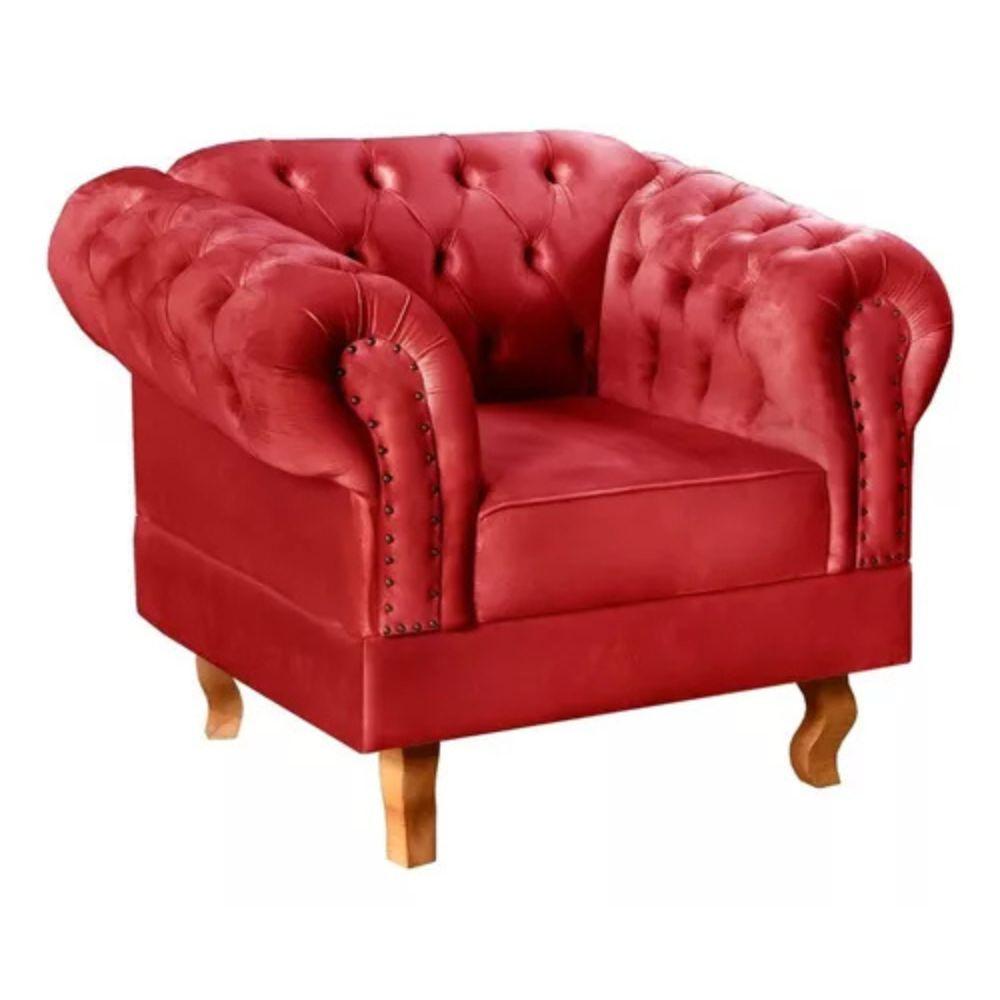 Poltrona Chesterfield Dom Pedro Vintage Retrô Capitonê Suede Vermelho