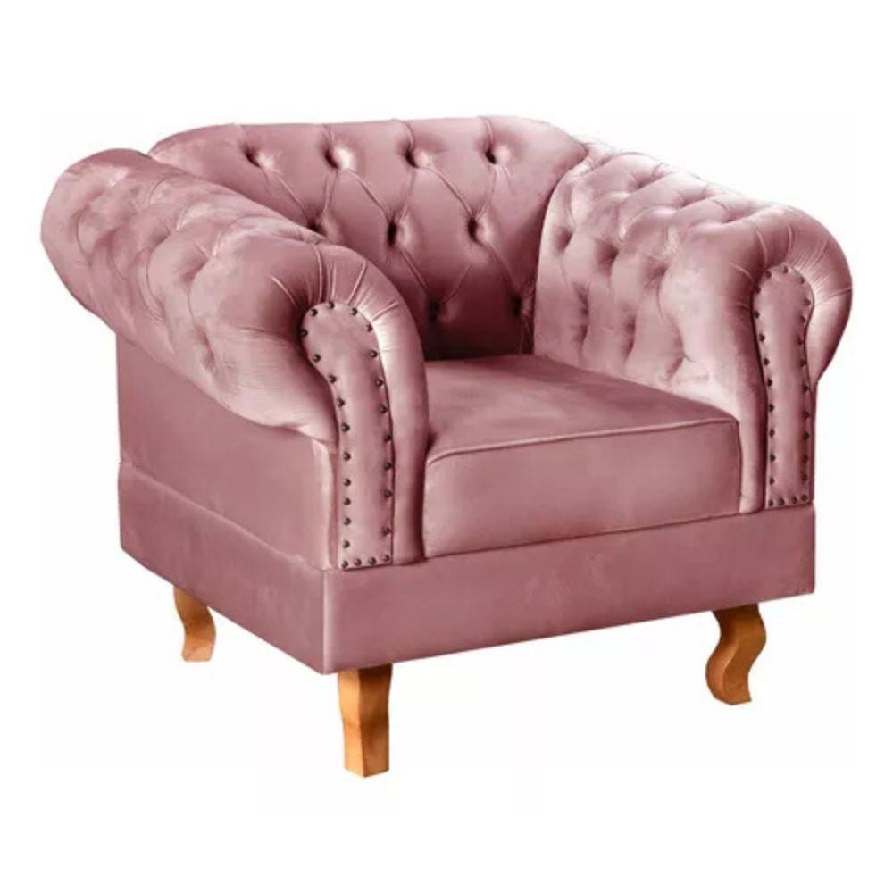 Poltrona Chesterfield Dom Pedro Vintage Retrô Capitonê Veludo Rosê