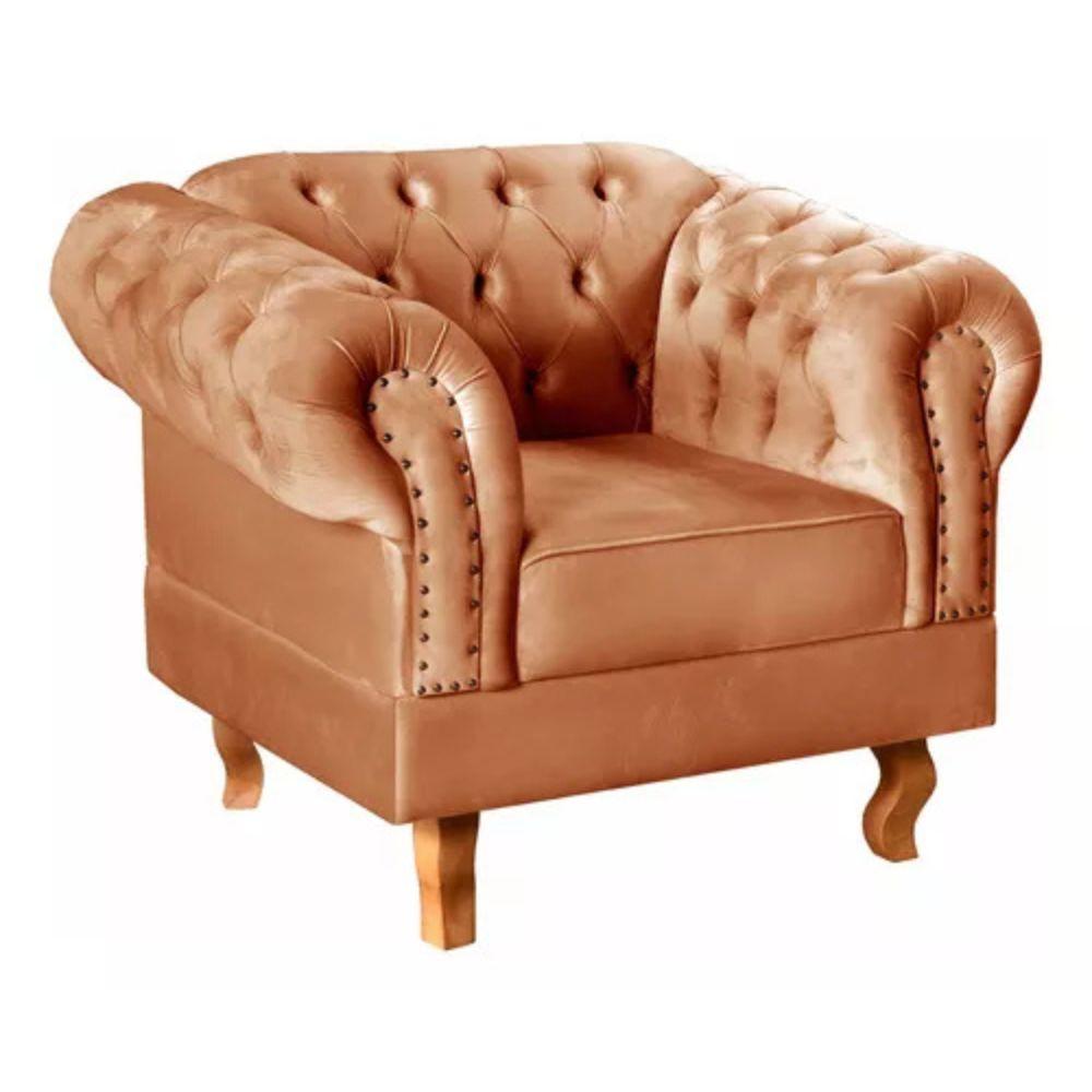 Poltrona Chesterfield Dom Pedro Vintage Retrô Capitonê Veludo Terracota