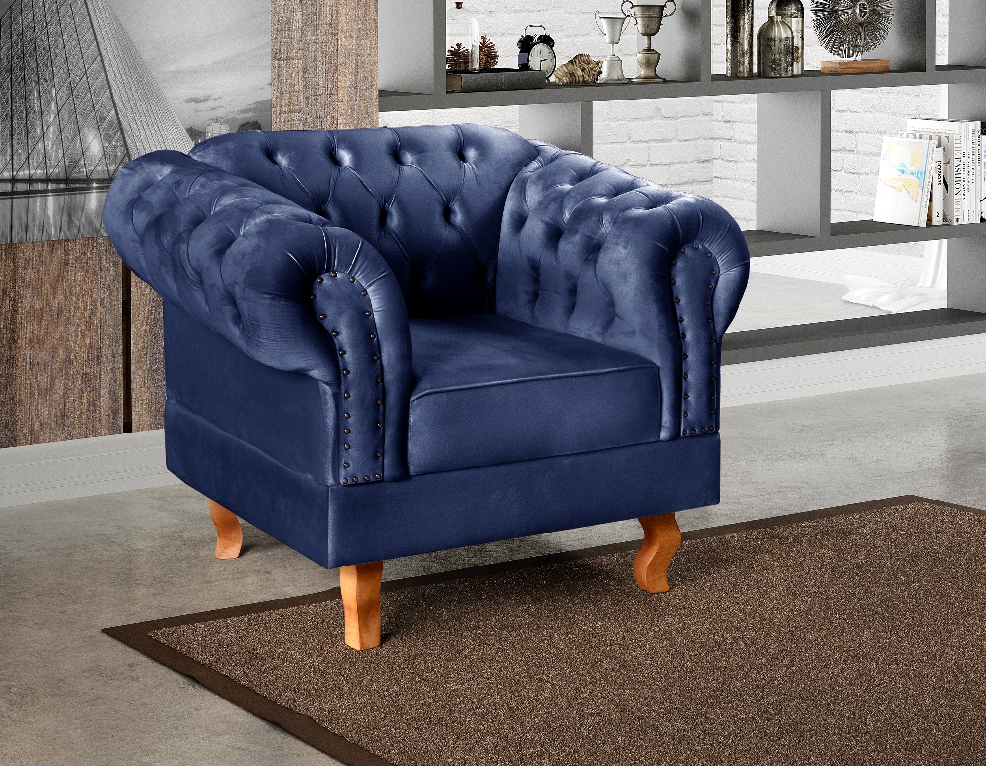 Poltrona Chesterfield Duque Dom Pedro Com Capitonê - Azul