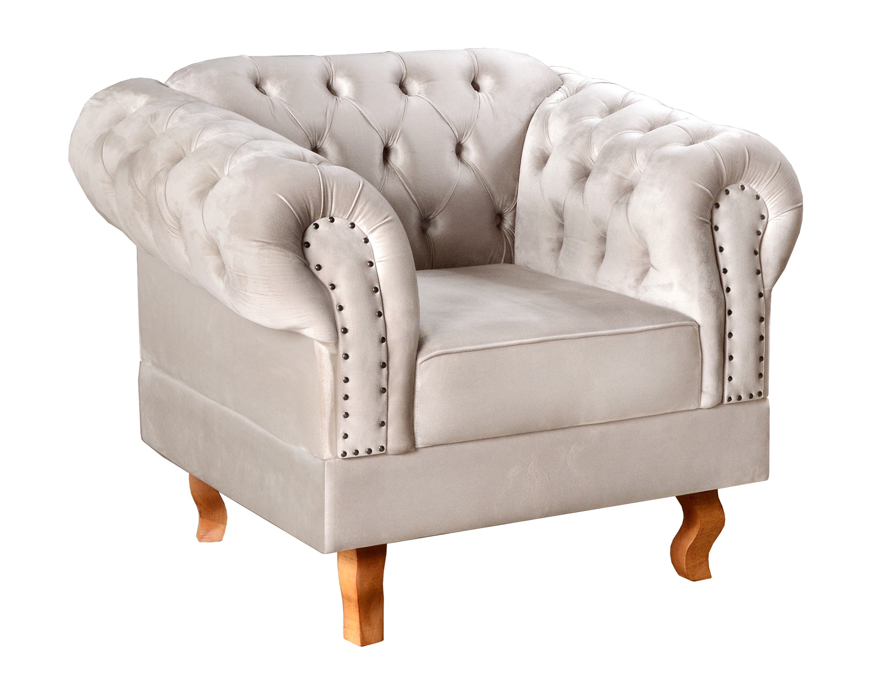 Poltrona Chesterfield Duque Dom Pedro Com Capitonê - Bege