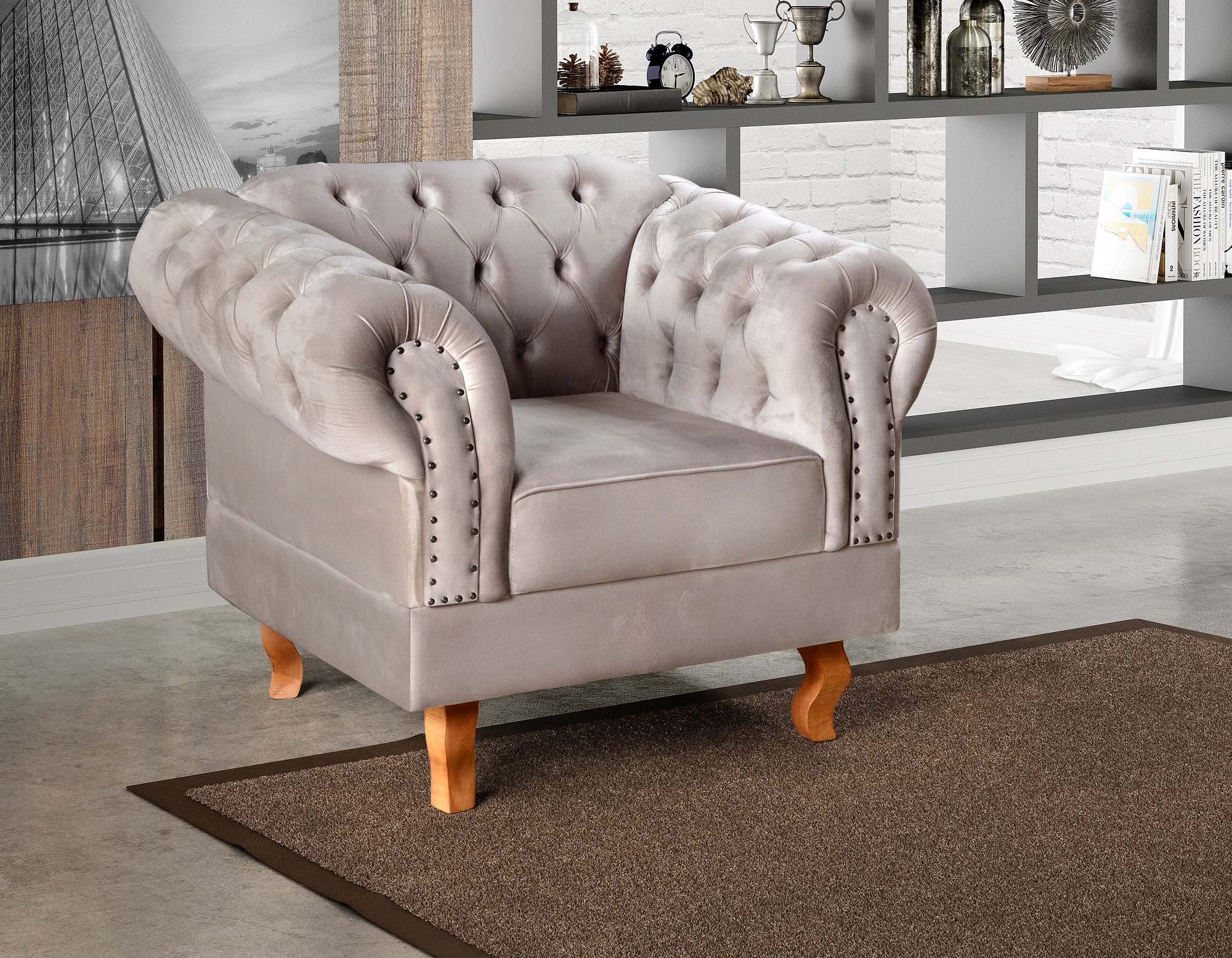 Poltrona Chesterfield Duque Dom Pedro Com Capitonê - Capuccino