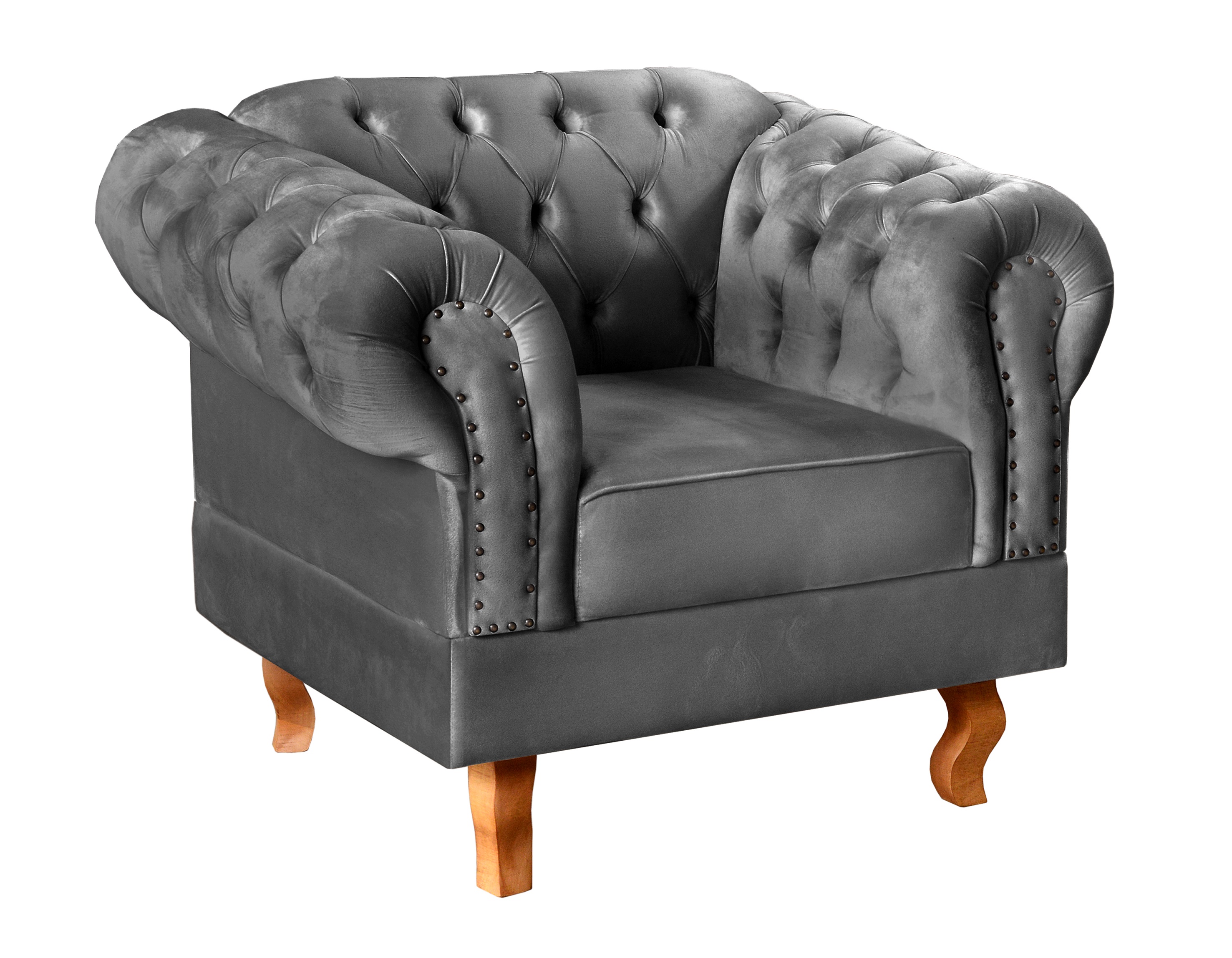 Poltrona Chesterfield Duque Dom Pedro Com Capitonê - Cinza