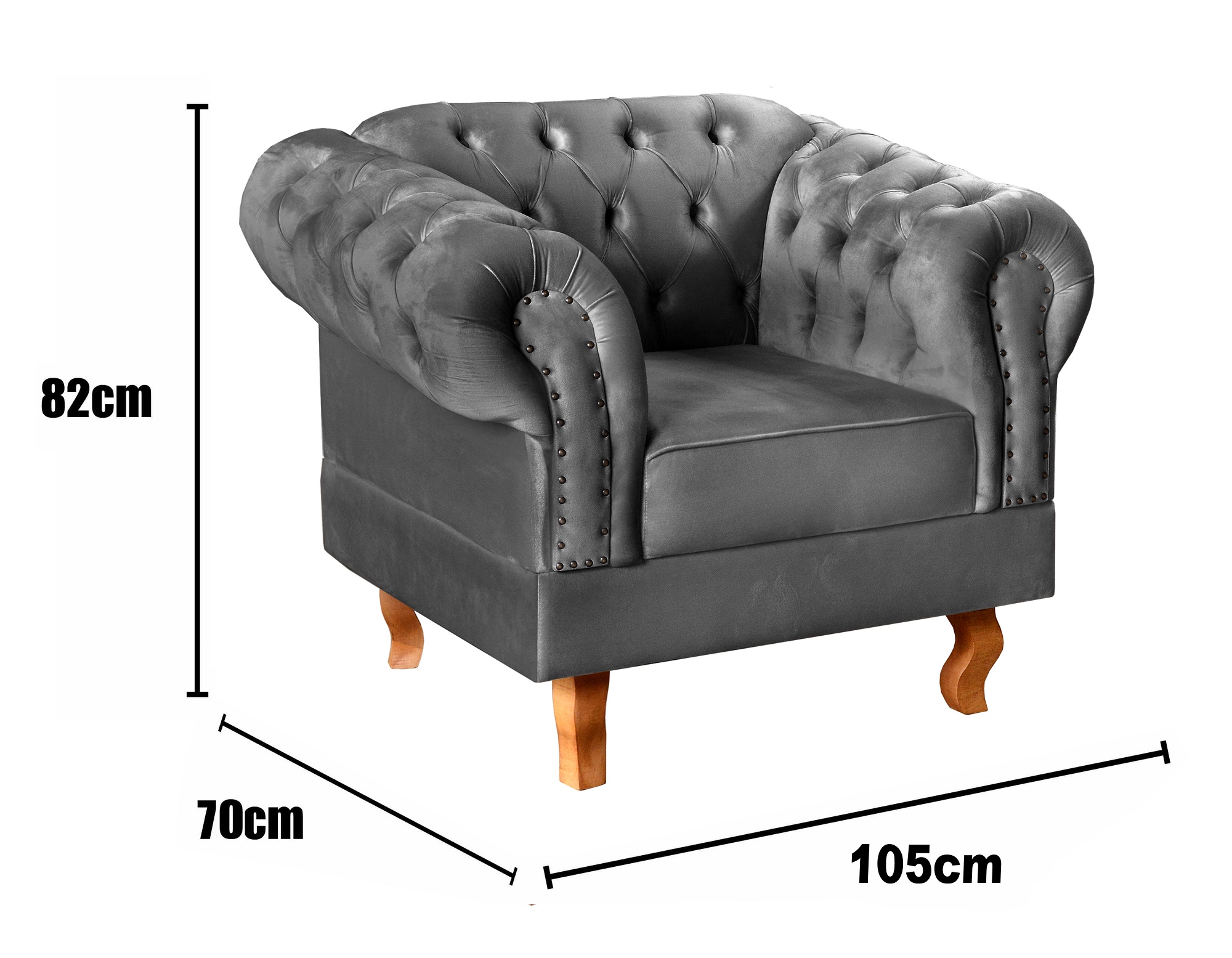 Poltrona Chesterfield Duque Dom Pedro Com Capitonê - Cinza