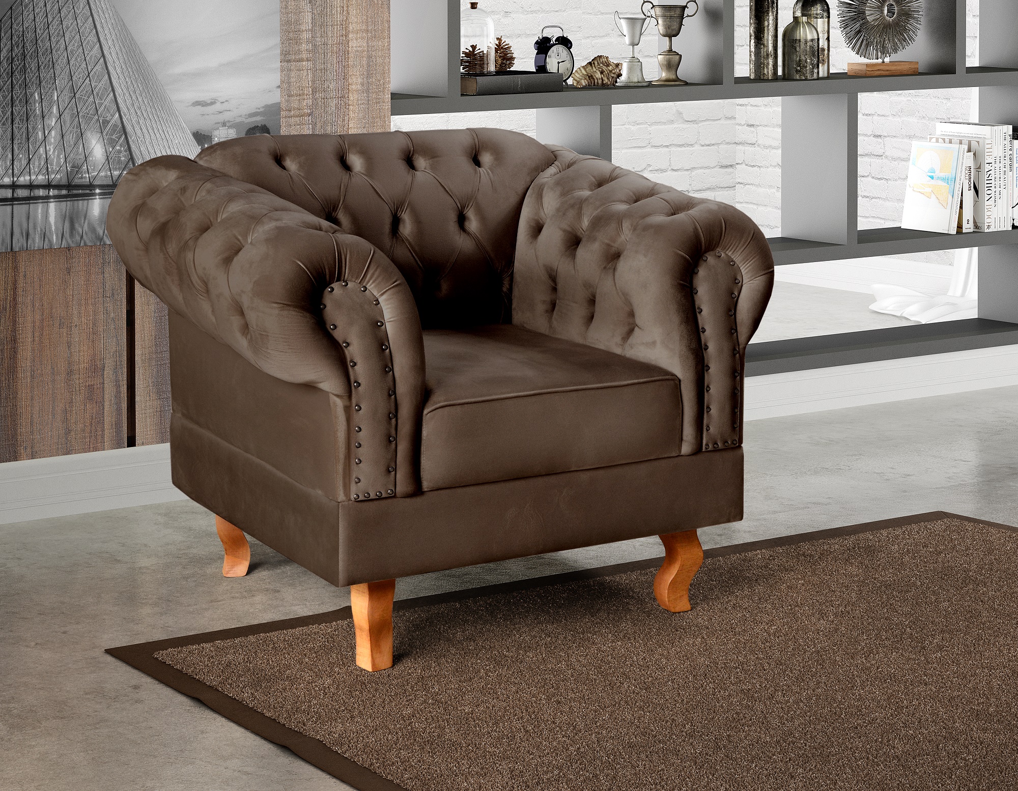 Poltrona Chesterfield Duque Dom Pedro Com Capitonê - Marrom