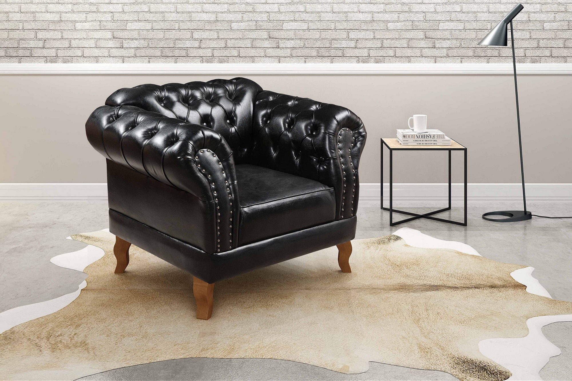 Poltrona Chesterfield Duque Dom Pedro Com Capitonê - Preto