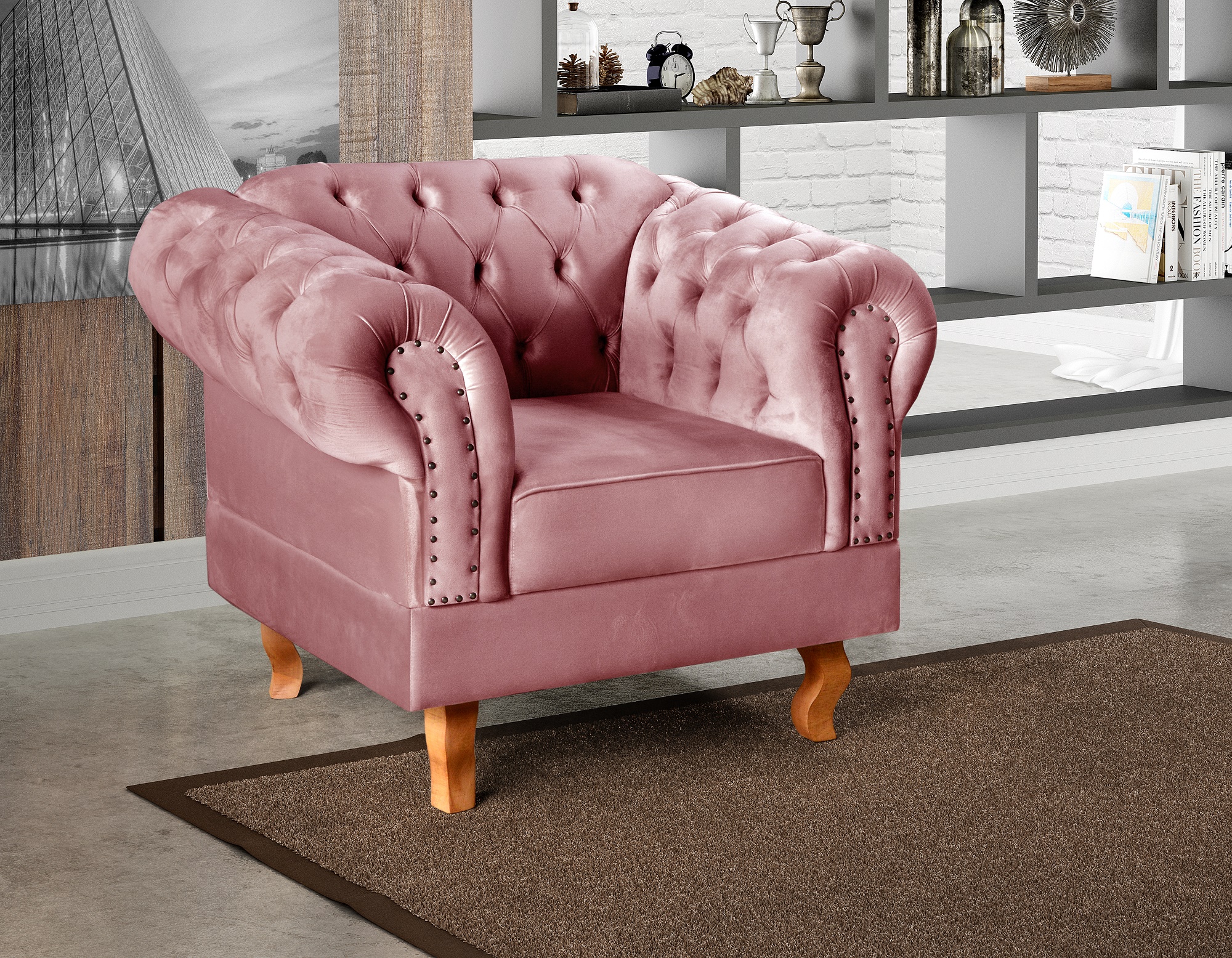 Poltrona Chesterfield Duque Dom Pedro Com Capitonê - Rosê