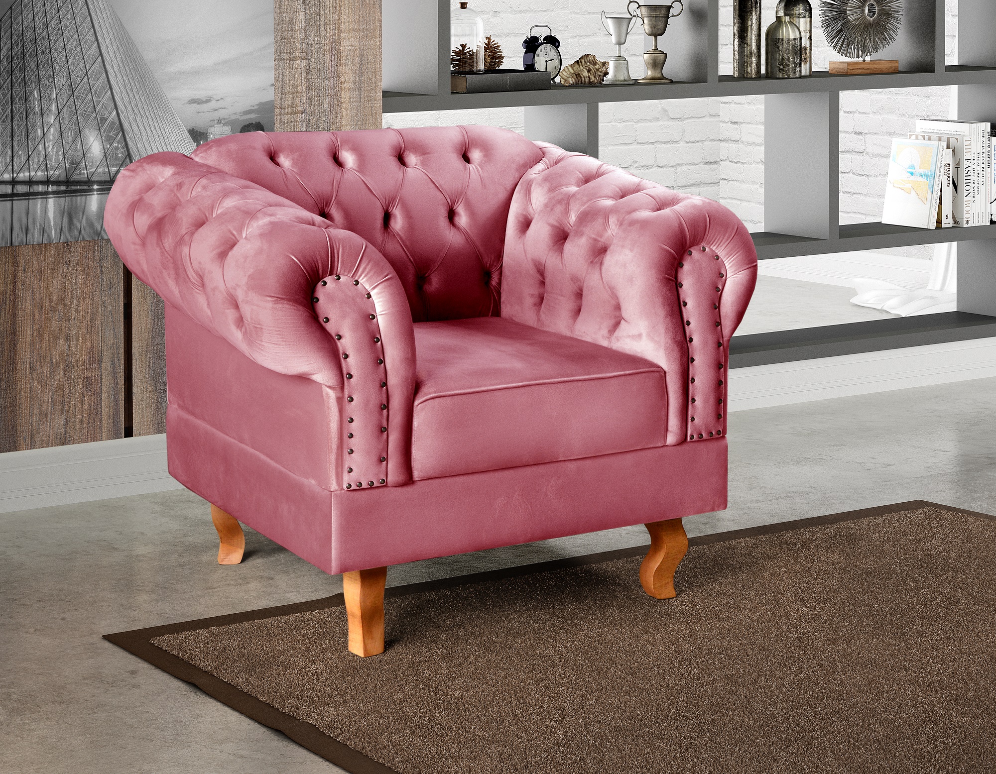 Poltrona Chesterfield Duque Dom Pedro Com Capitonê - Rosa