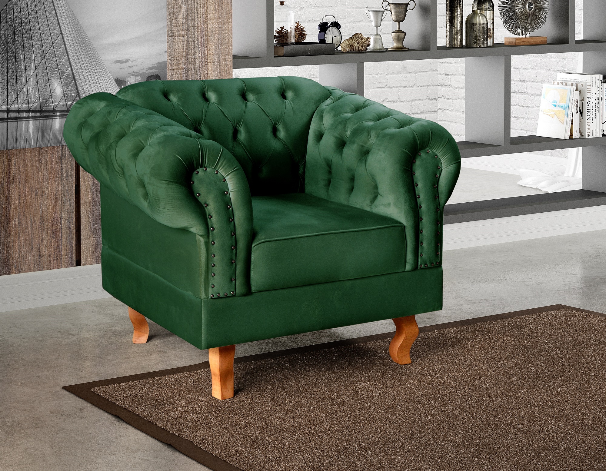 Poltrona Chesterfield Duque Dom Pedro Com Capitonê - Verde