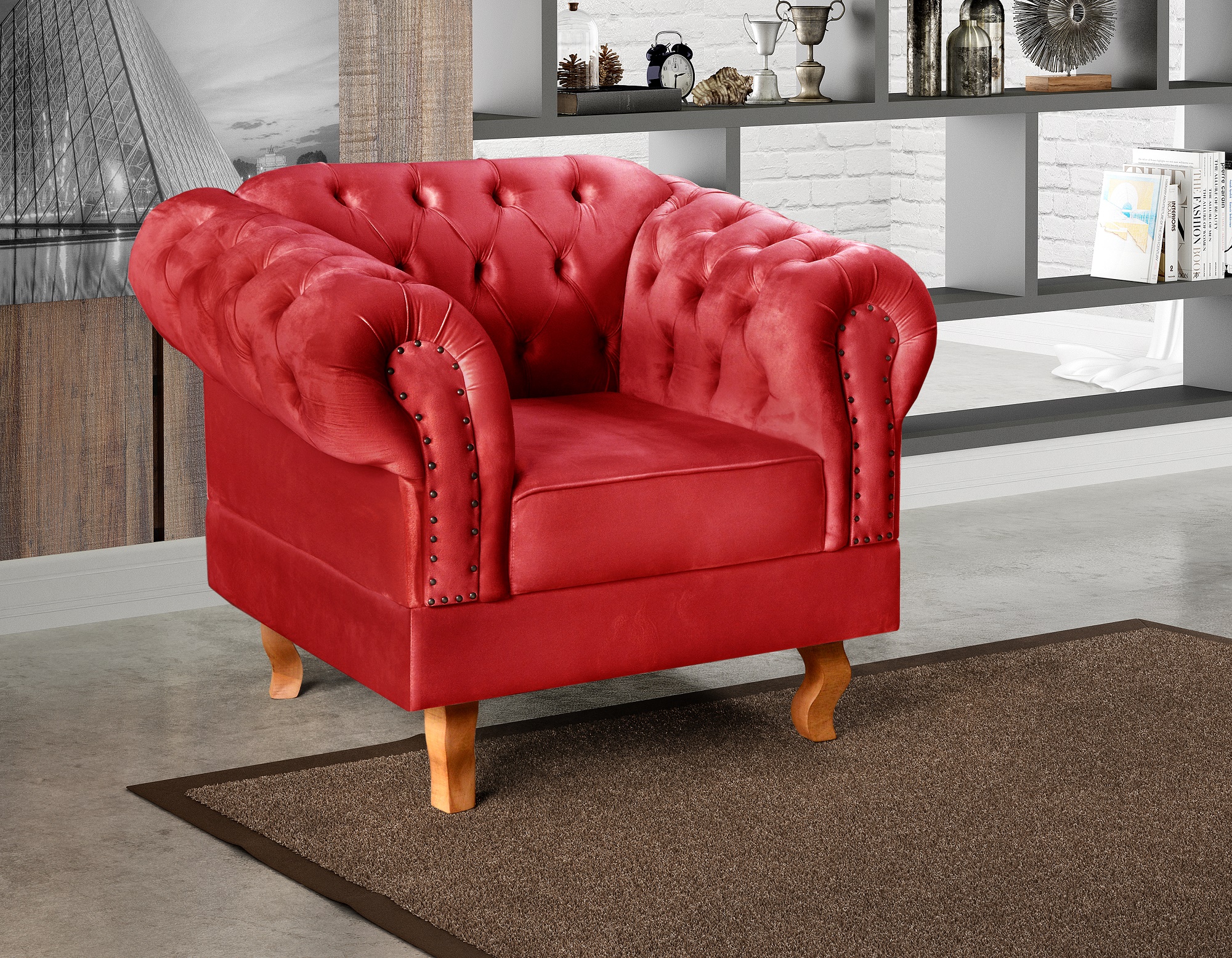 Poltrona Chesterfield Duque Dom Pedro Com Capitonê - Vermelho