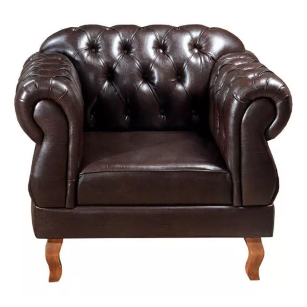 Poltrona Chesterfield Duquesa Vintage Retrô Capitonê Couro Marrom