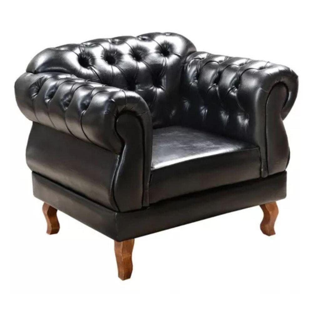 Poltrona Chesterfield Duquesa Vintage Retrô Capitonê Couro Preto
