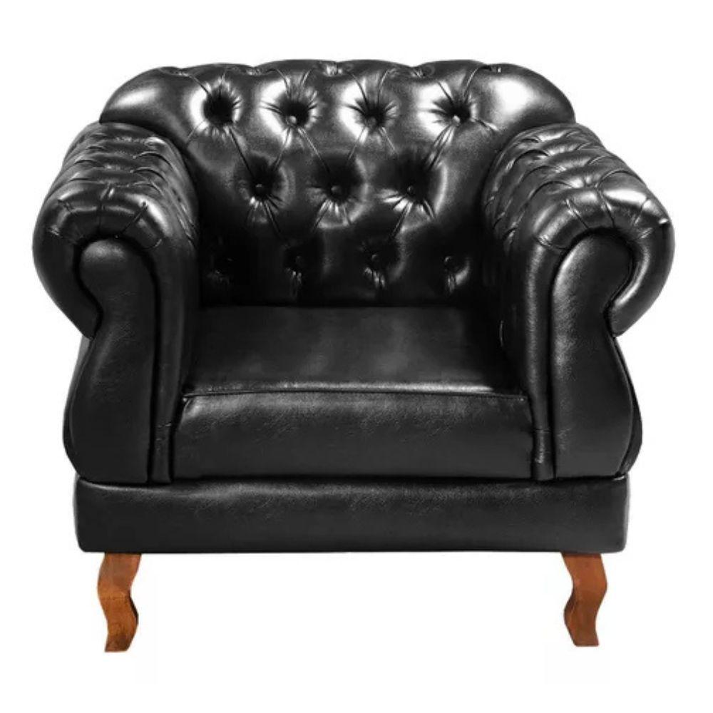 Poltrona Chesterfield Duquesa Vintage Retrô Capitonê Couro Preto