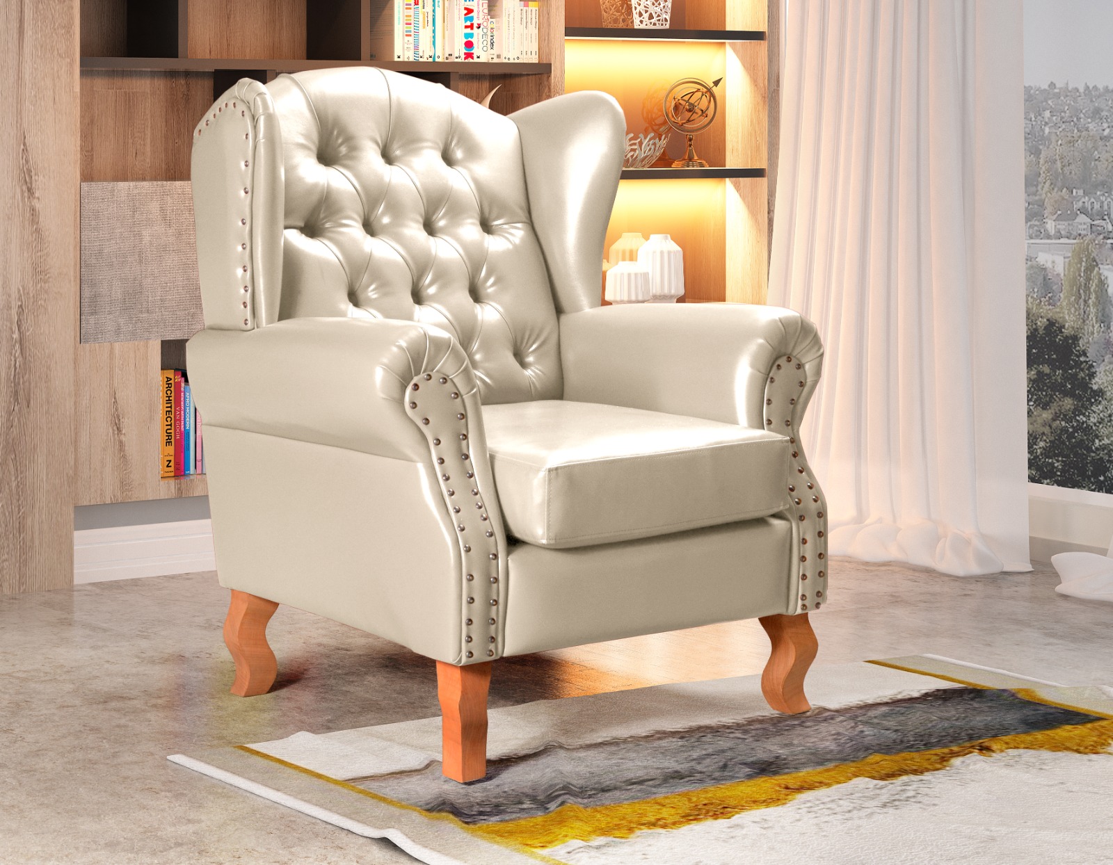 Poltrona Chesterfield Imperador Berger - Couríssimo Bege