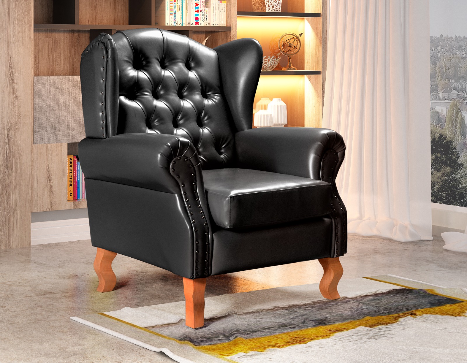 Poltrona Chesterfield Imperador Berger - Couríssimo Preto