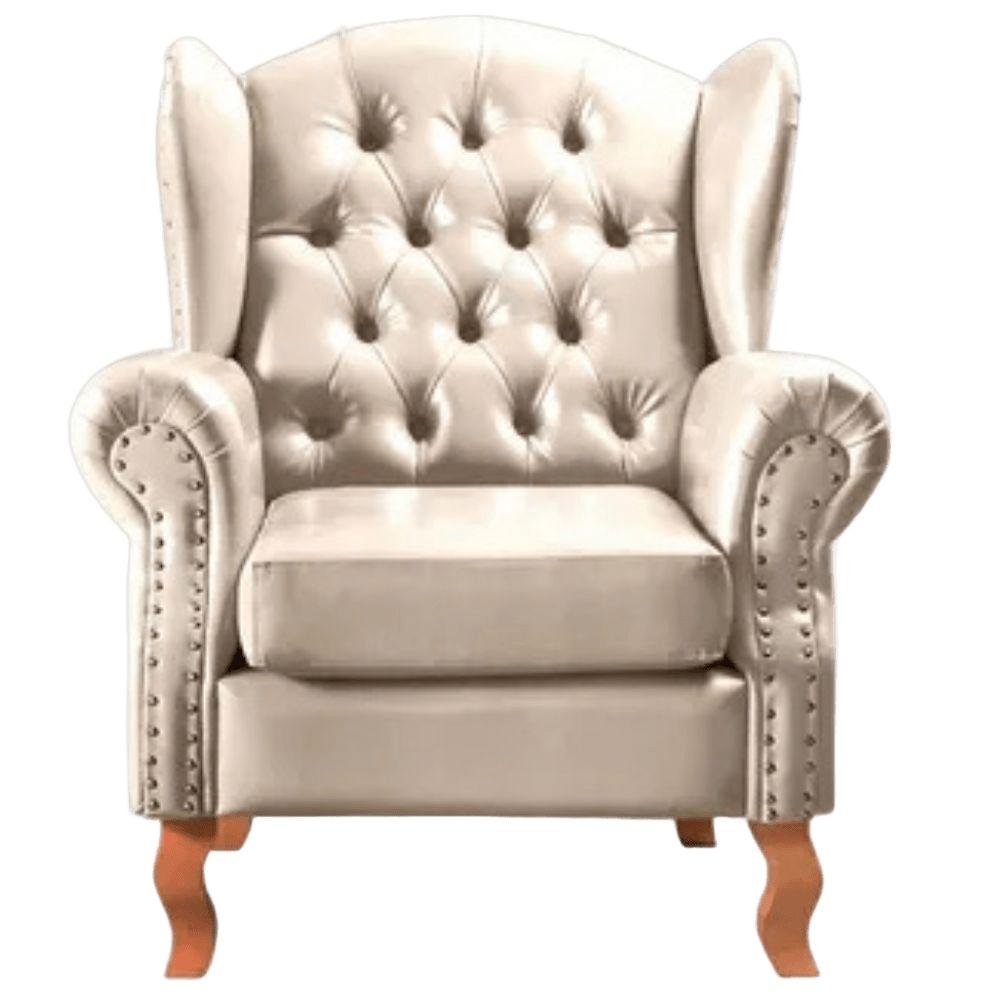 Poltrona Chesterfield Imperador Vintage Retrô Capitonê Couro Bege