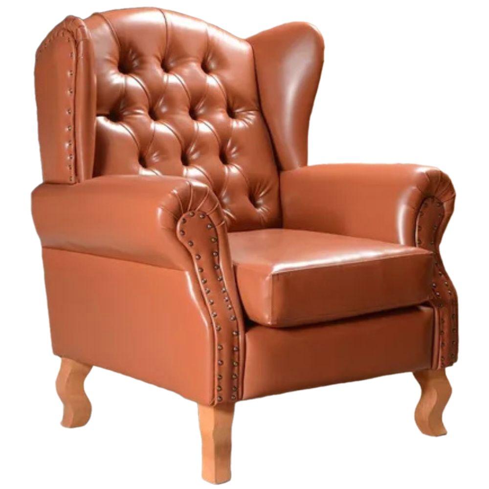 Poltrona Chesterfield Imperador Vintage Retrô Capitonê Couro Caramelo