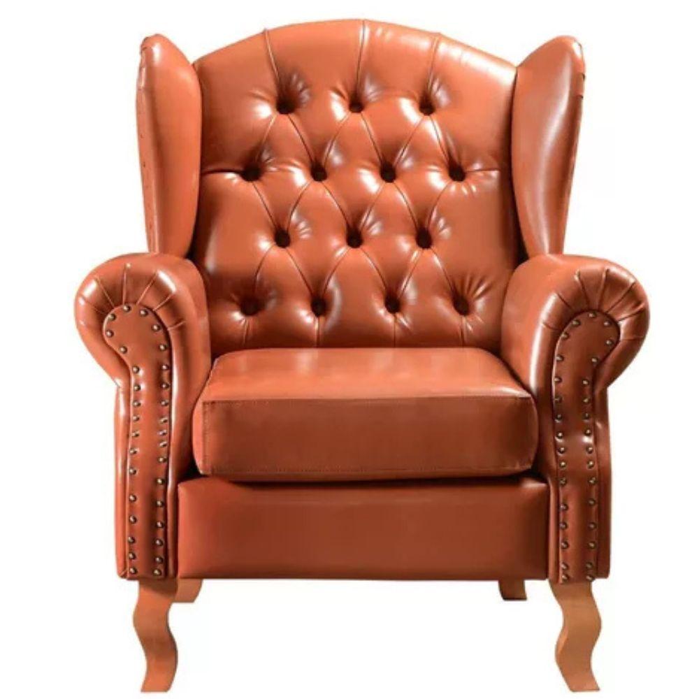 Poltrona Chesterfield Imperador Vintage Retrô Capitonê Couro Caramelo