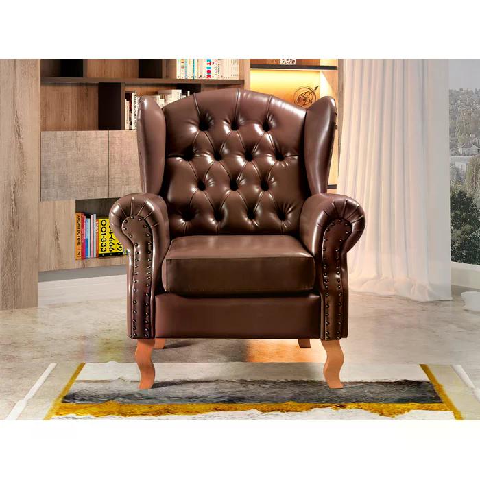 Poltrona Chesterfield Imperador Vintage Retrô Capitonê Couro Marrom
