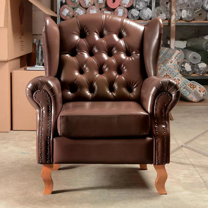 Poltrona Chesterfield Imperador Vintage Retrô Capitonê Couro Marrom