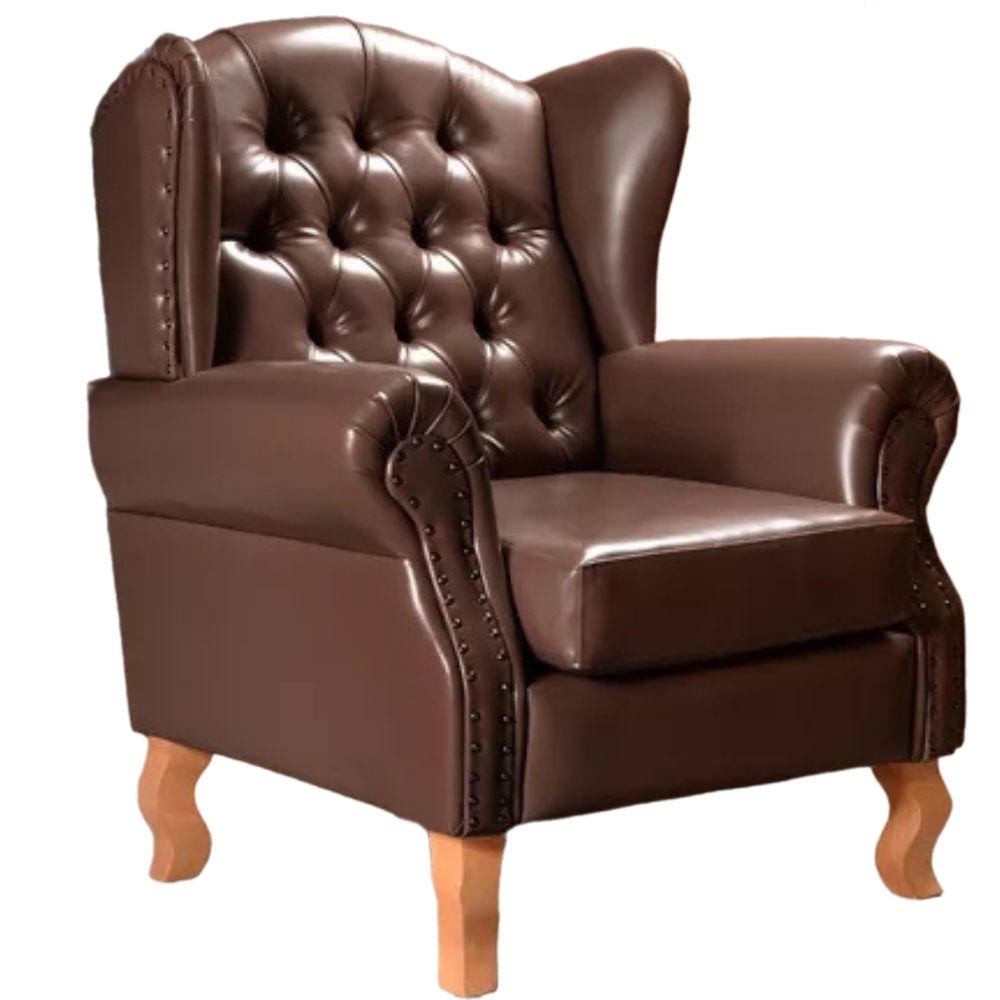 Poltrona Chesterfield Imperador Vintage Retrô Capitonê Couro Marrom