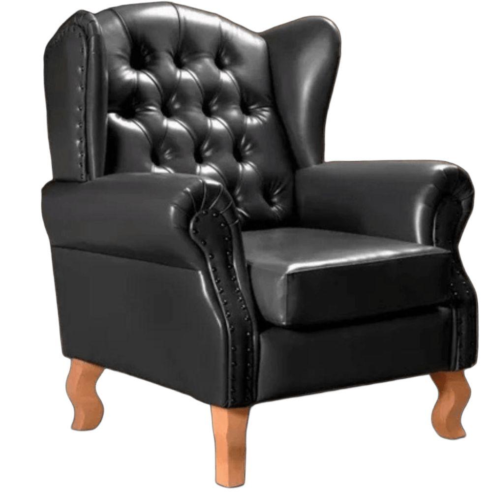 Poltrona Chesterfield Imperador Vintage Retrô Capitonê Couro Preto