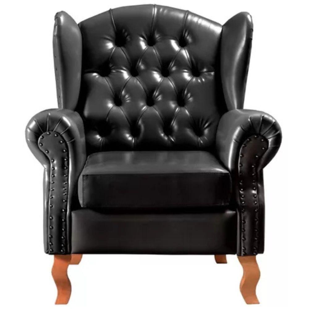 Poltrona Chesterfield Imperador Vintage Retrô Capitonê Couro Preto