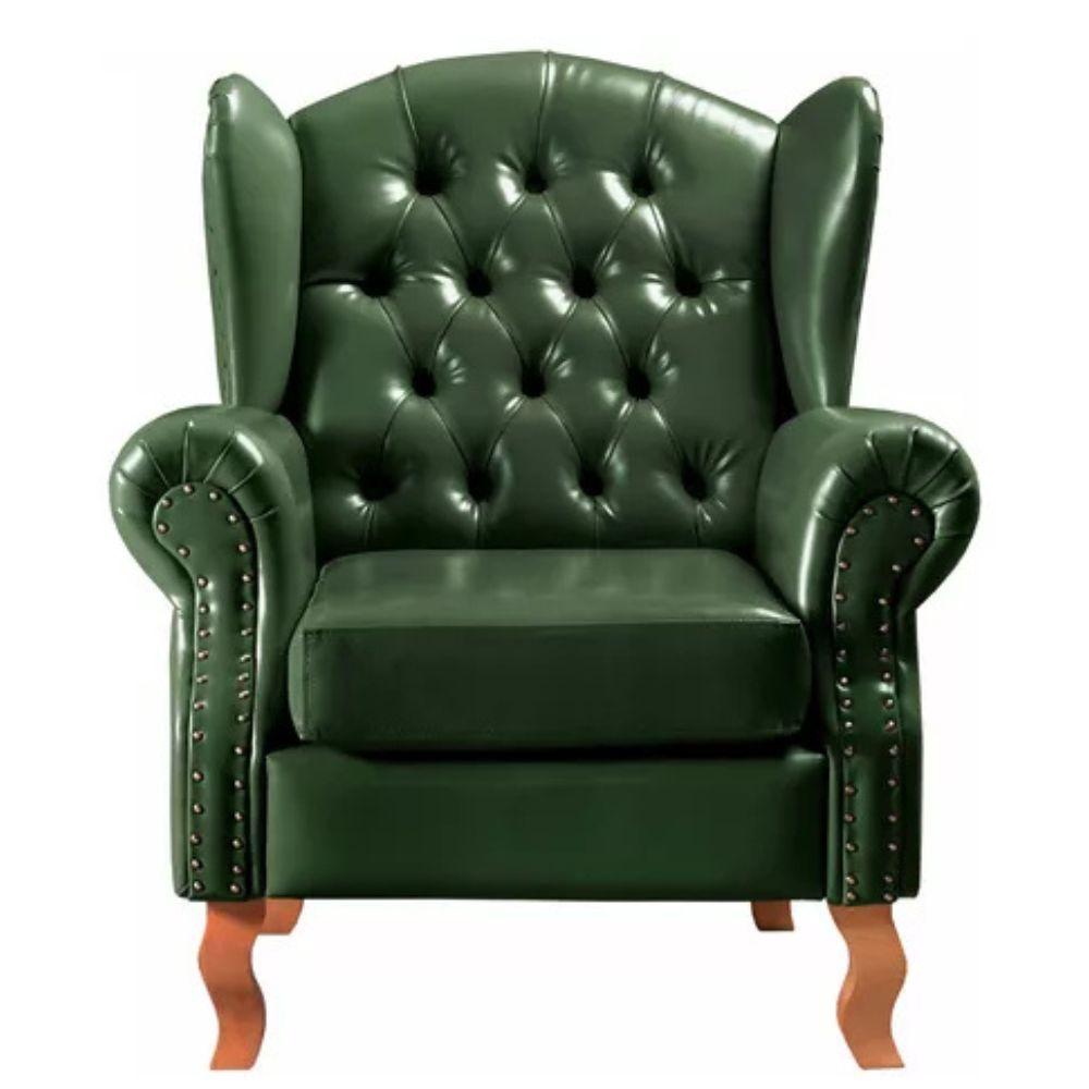 Poltrona Chesterfield Imperador Vintage Retrô Capitonê Couro Verde