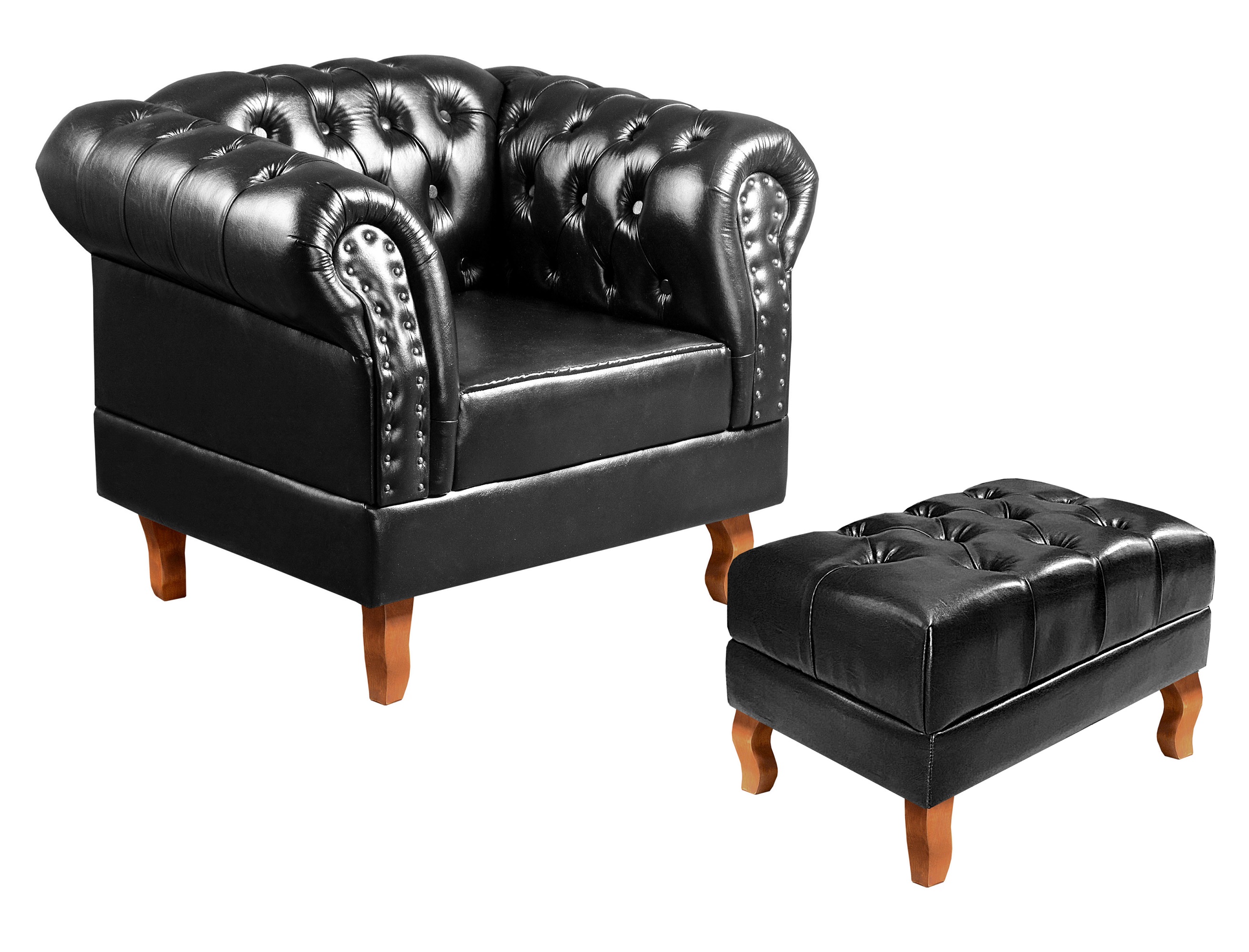 Poltrona Com Puff Chesterfield Capitonê Dom Pedro - Preto
