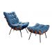 Poltrona Com Puff Costela Base Fixa Linho Azul Bella Decor