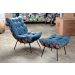 Poltrona Com Puff Costela Base Fixa Linho Azul Bella Decor