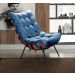 Poltrona Com Puff Costela Base Fixa Linho Azul Bella Decor