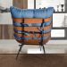 Poltrona Com Puff Costela Base Fixa Linho Azul Bella Decor