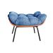 Poltrona Com Puff Costela Base Fixa Linho Azul Bella Decor