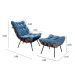 Poltrona Com Puff Costela Base Fixa Linho Azul Bella Decor