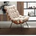 Poltrona Com Puff Costela Base Fixa Linho Bege Bella Decor
