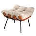Poltrona Com Puff Costela Base Fixa Linho Bege Bella Decor