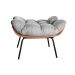 Poltrona Com Puff Costela Base Fixa Linho Cinza Bella Decor