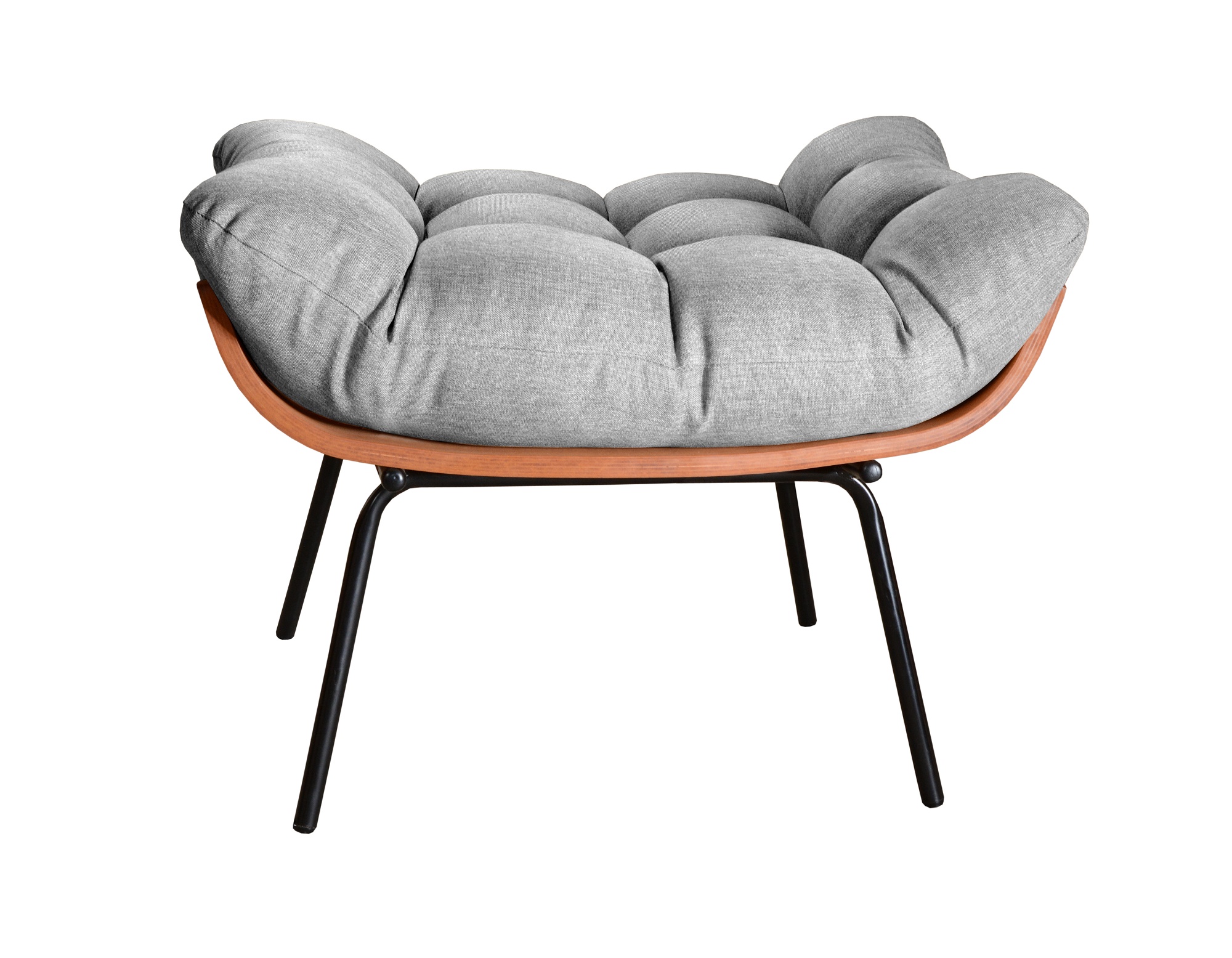 Poltrona Com Puff Costela Base Fixa Linho Cinza Bella Decor