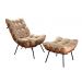 Poltrona Com Puff Costela Base Fixa Linho Marrom Bella Decor