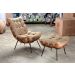 Poltrona Com Puff Costela Base Fixa Linho Marrom Bella Decor