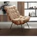 Poltrona Com Puff Costela Base Fixa Linho Marrom Bella Decor