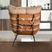 Poltrona Com Puff Costela Base Fixa Linho Marrom Bella Decor