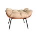 Poltrona Com Puff Costela Base Fixa Linho Marrom Bella Decor