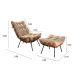 Poltrona Com Puff Costela Base Fixa Linho Marrom Bella Decor
