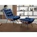 Poltrona Com Puff Costela Base Fixa Suede Azul Marinho Bella Decor