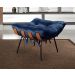 Poltrona Com Puff Costela Base Fixa Suede Azul Marinho Bella Decor